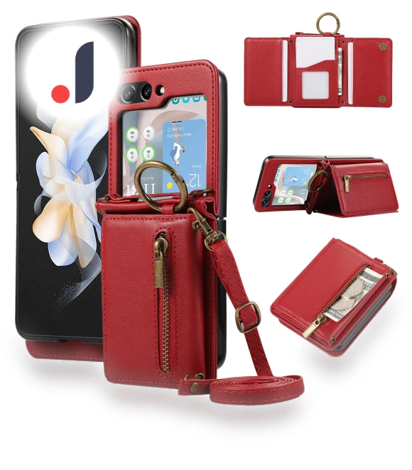 Leather Back Cover Zipper Wallet Kickstand Phone Case with Shoulder Strap — Flip Cases, Smartwatch 2025