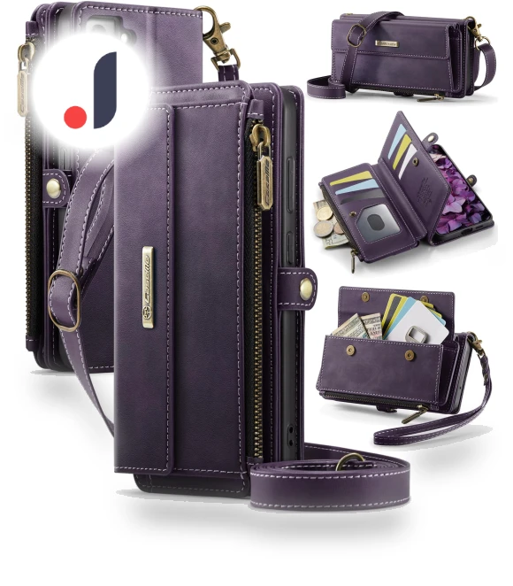 RFID Blocking Zipper Wallet Stand Leather Cover with Strap — Flip Cases, Smartwatch 2025