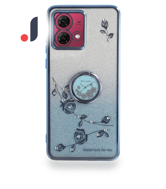 Case Ring Kickstand TPU Flowers Phone Cover Gradient Glitter Blue — Phone Accessories, KADEM