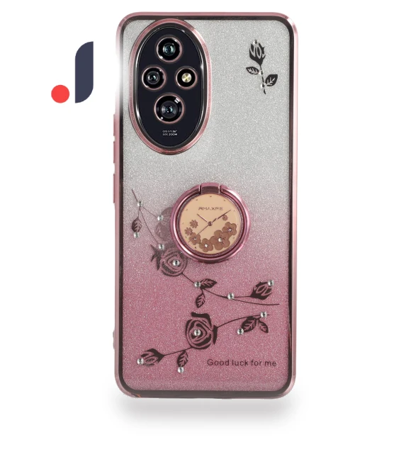 For Honor 200 5G Case Ring Kickstand TPU Flowers Phone Cover Gradient Glitter Rose Gold — Phone Accessories, KADEM
