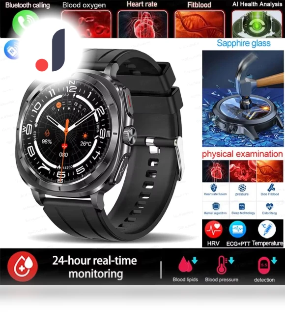 Health Smart Watch with Blood Lipid, Uric Acid, Blood Pressure, Blood Oxygen, Body Analysis, ECG+PPG — Smartwatches, SAMS Online