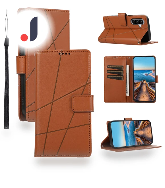 Line Imprint Leather Wallet Cover with Wrist Strap — Phone Accessories, Smartwatch 2025