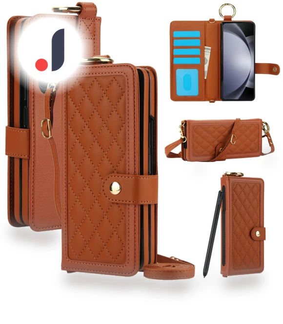Quilted Design Ring Holder Leather Wallet Phone Cover with Shoulder Strap — Bumpers, Smartwatch 2025