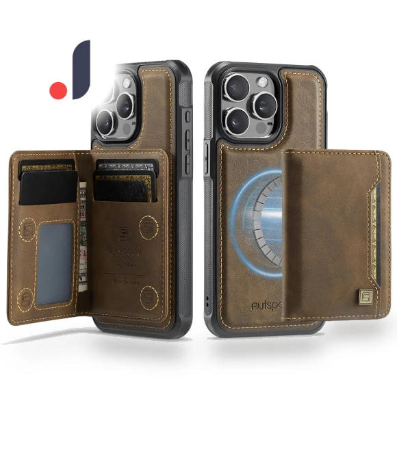Vintage Leather Back Cover with Magnetic Detachable Card Bag — Flip Cases, Smartwatch 2025