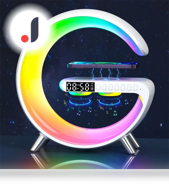 3-in-1 Bluetooth Speaker, Alarm Clock, Wireless Charger with LED Moon Lamp — Alarm, Melsya