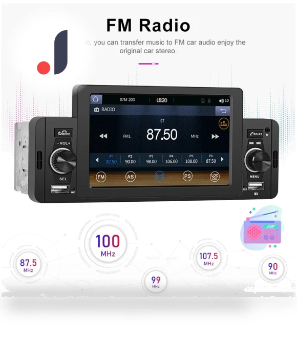 5-inch HD Wireless CarPlay 1Din Video Multimedia MP5 Player — Stereo Receivers, Cars Auto Home