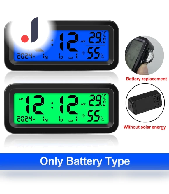 Solar Power Car Clock with LCD Digital Thermometer — Clock, RuJia Home Decor