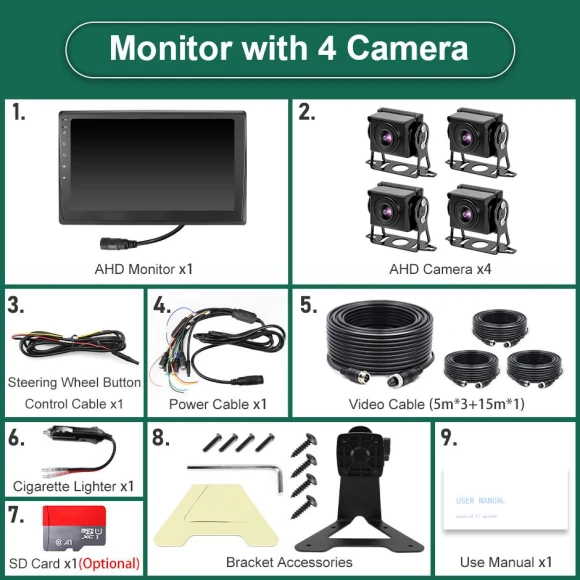 10-inch Touchscreen WiFi Carplay Android-Auto DVR 4CH Android 11 Monitor AHD1080P Camera for Truck AI 3D 360 Panoramic... — Navigation & GPS Accessories, JOHO - CarGear