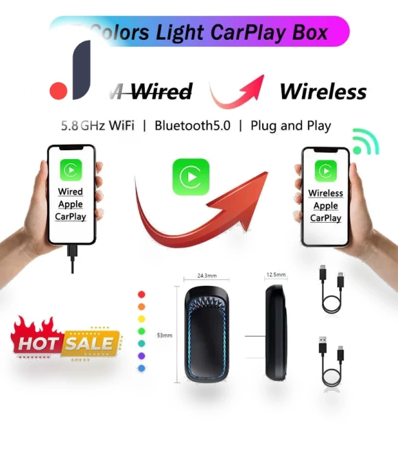 Wired to Wireless Apple CarPlay Box — Stereo Receivers, Auto Launcher