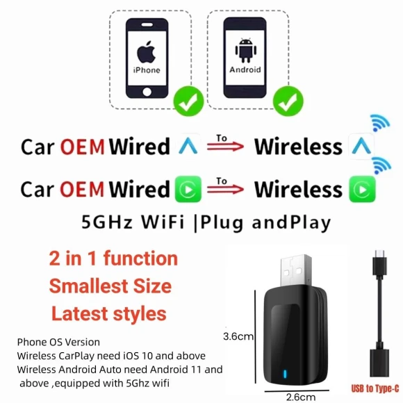 Wireless CarPlay Android Auto Adapter — Phone Accessories, Auto Accessories Home