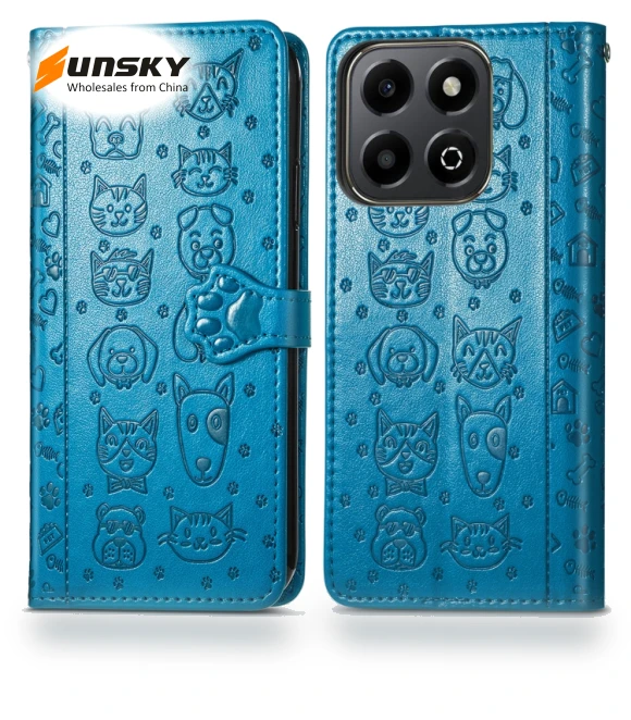 Cat and Dog Embossed Leather Phone Case — Basic Cases, Honor