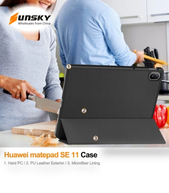 3-Fold Holder Smart Leather Tablet Case for Huawei Matepad SE 11 — Keyboard Cases, Huawei