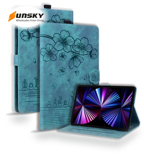 Cartoon Sakura Cat Embossed Smart Leather Tablet Case for iPad 10th Gen 10.9 2022 — Keyboard Cases