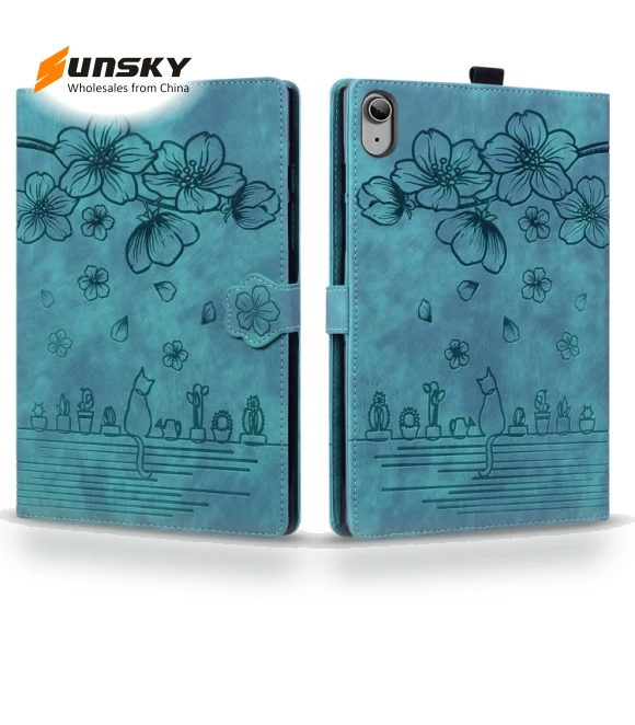 Cartoon Sakura Cat Embossed Smart Leather Tablet Case for iPad 10th Gen 10.9 2022 — Keyboard Cases