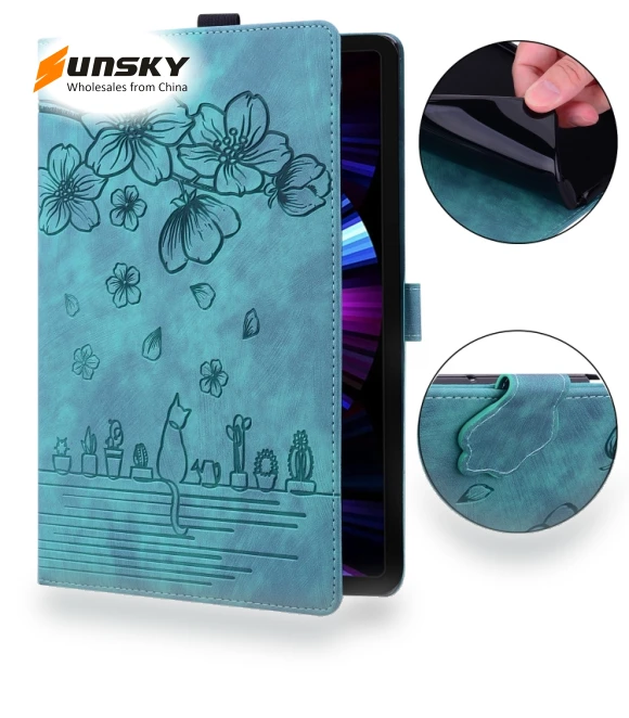 Cartoon Sakura Cat Embossed Smart Leather Tablet Case for iPad 10th Gen 10.9 2022 — Keyboard Cases