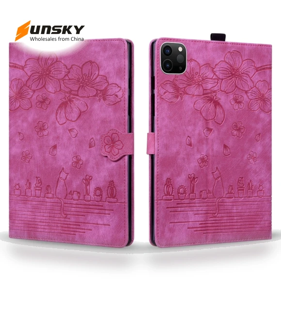 Cartoon Sakura Cat Embossed Smart Leather Tablet Case for iPad Pro 11 2022 / Air 10.9 2022 — Cases
