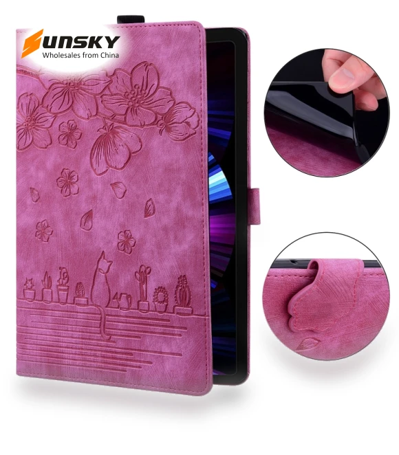 Cartoon Sakura Cat Embossed Smart Leather Tablet Case for iPad Pro 11 2022 / Air 10.9 2022 — Cases