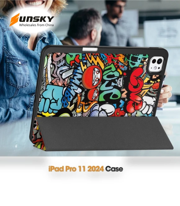 3-Fold Holder Smart Leather Tablet Case for iPad Pro 11 2024 — Cases, Custer Painted