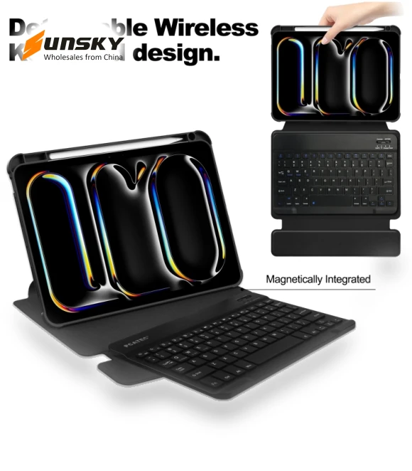 Transparent Rotation Smart Leather Tablet Case with Keyboard for iPad Pro 13 2024 — Keyboard Cases