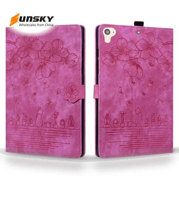 Cartoon Sakura Cat Embossed Smart Leather Tablet Case — Cases