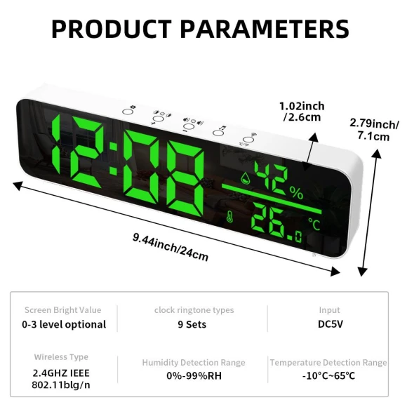 Digital WiFi Clock with Temperature and Humidity Sensor — Clocks, COOKING-MALL