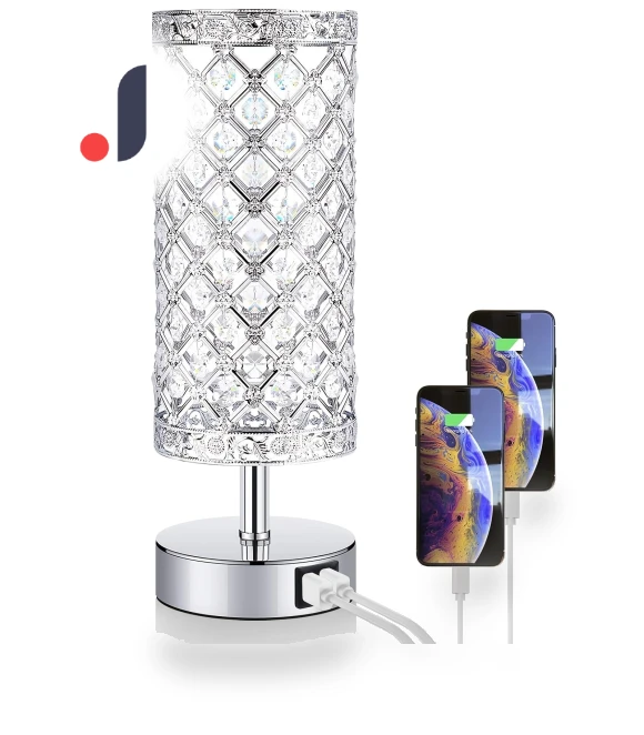 Crystal Table Lamp with Touch Control and USB Ports — Desk & Table Lighting, YC Direct