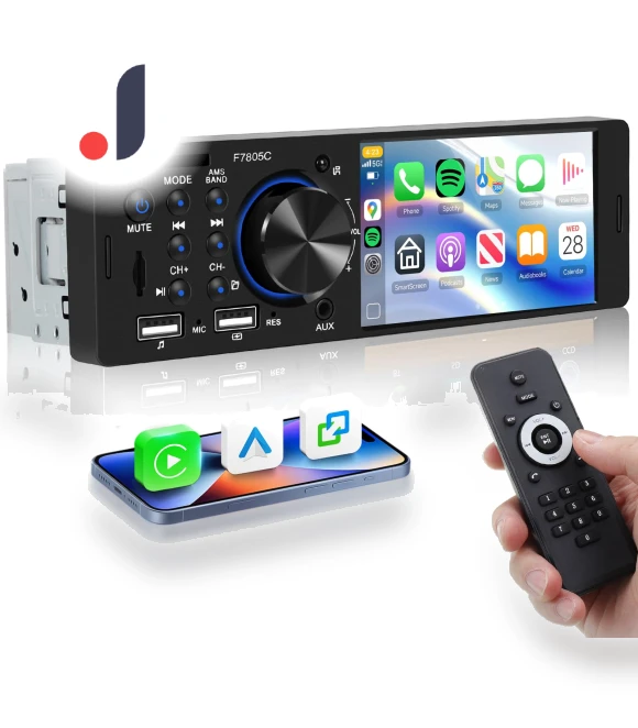 1-DIN Car Stereo with Bluetooth, CarPlay, Android Auto, 4-inch Touchscreen MP5 Player, FM Radio, RDS, Dual USB, TF Card... — Stereo Receivers, HAYAO