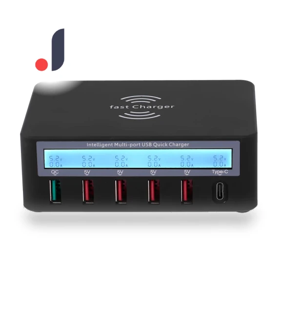 6-Port LCD Charging Station with USB Dock — Chargers, Black&UK