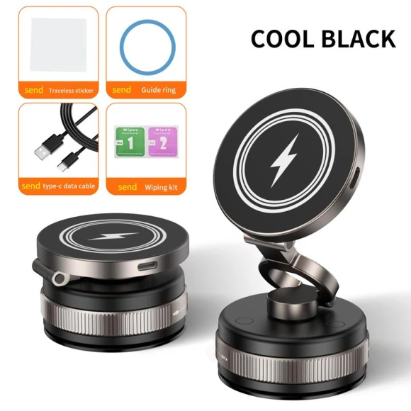Metal Vacuum Suction Magnetic Wireless Charger Mount — Dashboard Installation Kits, Auto Parts Decorate