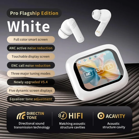 Wireless Earbuds with Touch Screen ANC Bluetooth 5.4 — In-Ear Headphones, ElectronicsHome