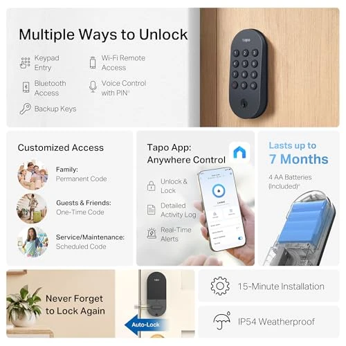 Smart Wi-Fi Deadbolt Door Lock — Deadbolts, Tapo