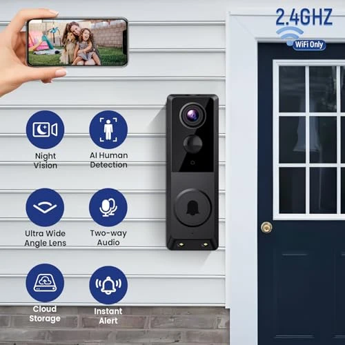 Wireless Wi-Fi Video Doorbell Dual Camera with Color Night Vision — Doorbells, ClipBlur