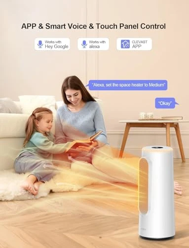 Smart Space Heater with Thermostat and RGB Night Light — Portable Electric Heaters, CLEVAST