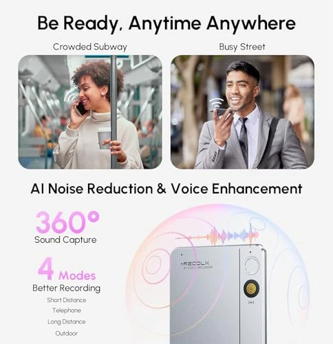 AI Voice Recorder with App Control, Transcription, and Summarization — Portable Audio Recorders, RECOLX
