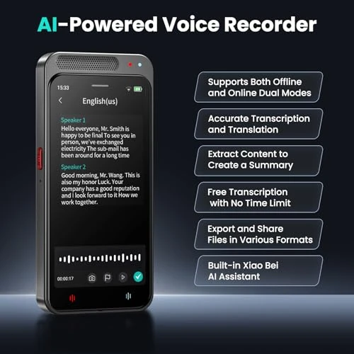 AI Voice Recorder with Free Transcription and Translation — Portable Audio Recorders, Fivegren