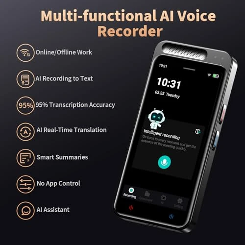 AI Voice Recorder with Transcription, Summarize, and Translation — Portable Audio Recorders, HUREWA