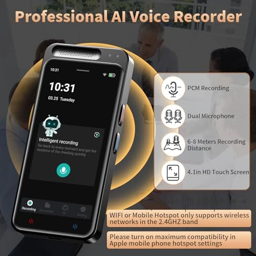 AI Voice Recorder with Transcription, Summarize, and Translation — Portable Audio Recorders, HUREWA