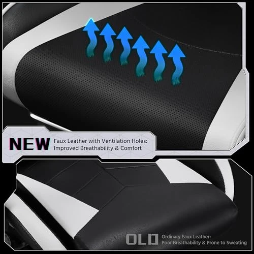 Gaming Chair with Massage Lumbar Support and Footrest — Gaming Chairs, Yaheetech