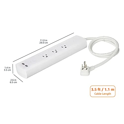 Smart Plug Power Strip with 3 Individually Controlled Outlets and 2 USB-A Ports — Power Distribution Units, Amazon Basics