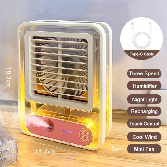 Cool Fan Mini Air Humidifier 2 in 1 with Night Light — Air Moisturizers, VAORLO
