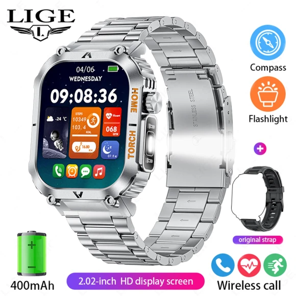 Smart Watch with LED Backlight, 2.02-inch Square HD Screen, Health Monitoring, Outdoor Sports, Fitness, Waterproof for... — Smartwatches, LIGE