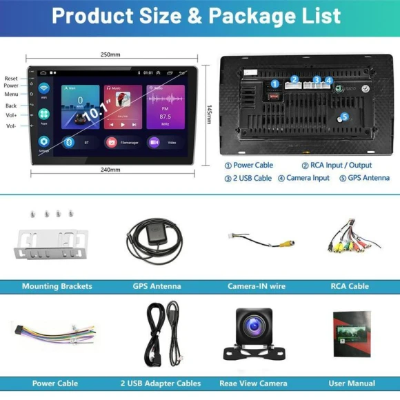 10.1 Inch 2 DIN Car Stereo with Android 11, CarPlay, Android Auto, GPS, Wi-Fi, Bluetooth, Touchscreen — Stereo Receivers, Car steward