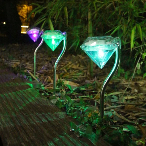 Color Changing Solar Powered LED Diamond Shape Garden Yard Outdoor Light — Garden Illumination, Stylish smart home