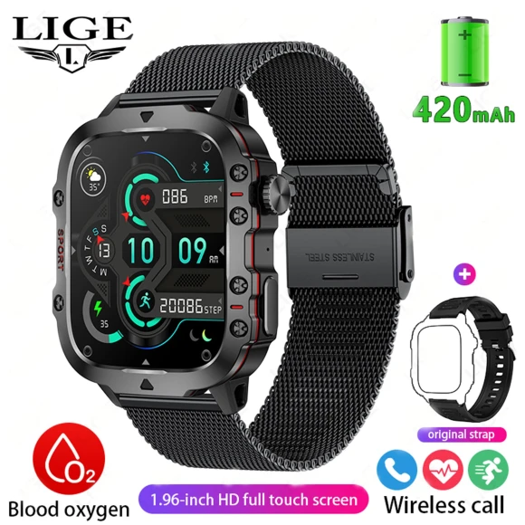 Square HD Screen Smartwatch with Continuous Heart Rate Monitoring and Sport Band — Smartwatches, LIGE