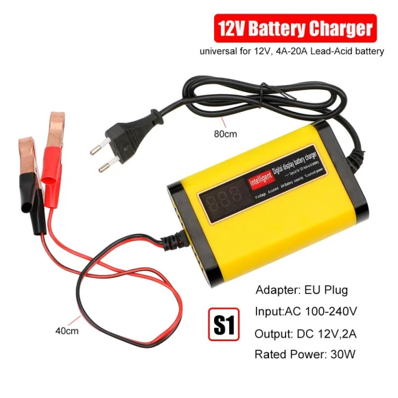 Wet Dry Lead Acid Battery Charger with Digital LCD Display — Battery Chargers, Lntelligent Living Hall