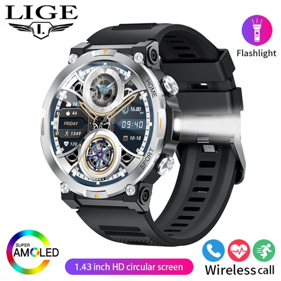 AMOLED Bluetooth Smart Watch with LED Flashlight — Smartwatches, LIGE