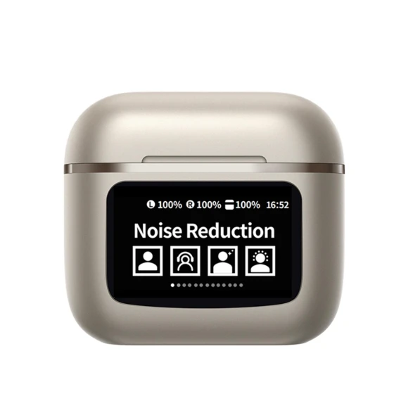 Wireless BT Headset with App, LCD Display, Full-Color Touch Screen, Charging Case, and Intelligent Noise Cancellation — Headsets, Andoer