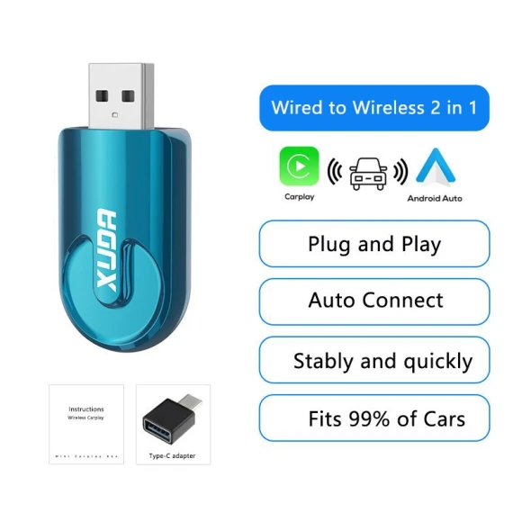 Wireless CarPlay Android Auto Adapter — Stereo Receivers, Kebidumei