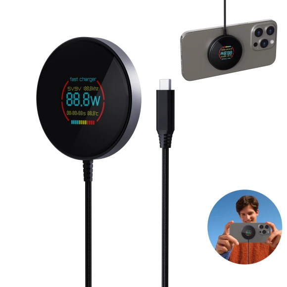 Magnetic Wireless Charger with Power and Temperature Display — Chargers, Fast charging