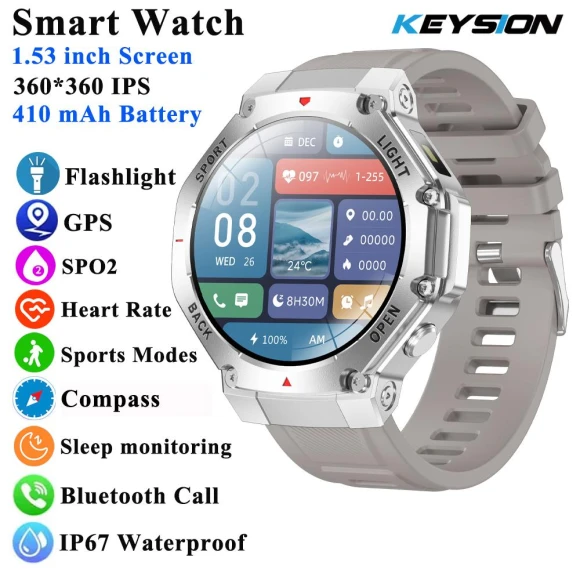 Outdoor Smart Watch with Flashlight, Compass, GPS Tracker, Health Monitor — Smartwatches, KEYSION